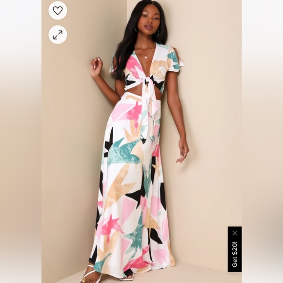 Lulus Daydreaming White Print Two Piece Maxi Dress Size: M - Picture 1 of 5